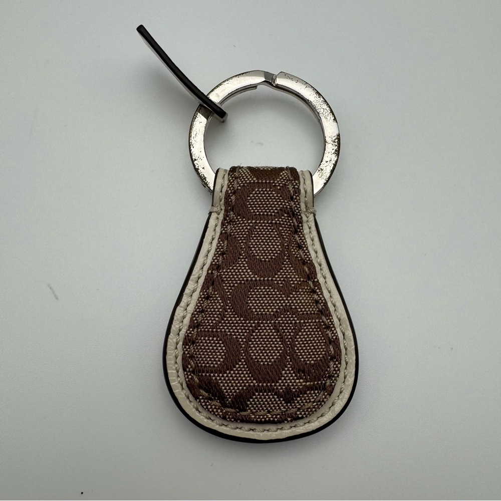 Vintage Coach Signature Jacquard Key Fob Brown Khaki Ivory Leather - Picture 5 of 13